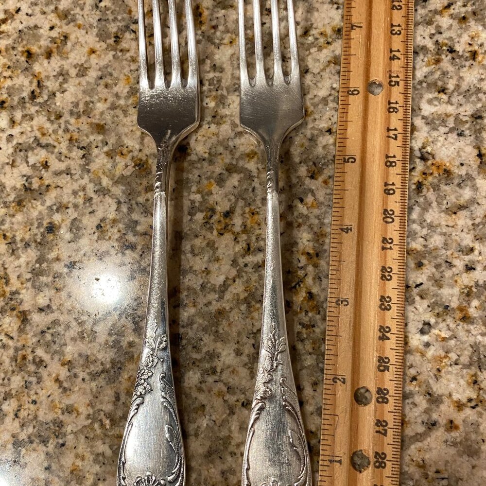 Vntg 1960 USSR Soviet ornate silverplate melchior cupronickel 2 dinner forks EUC
